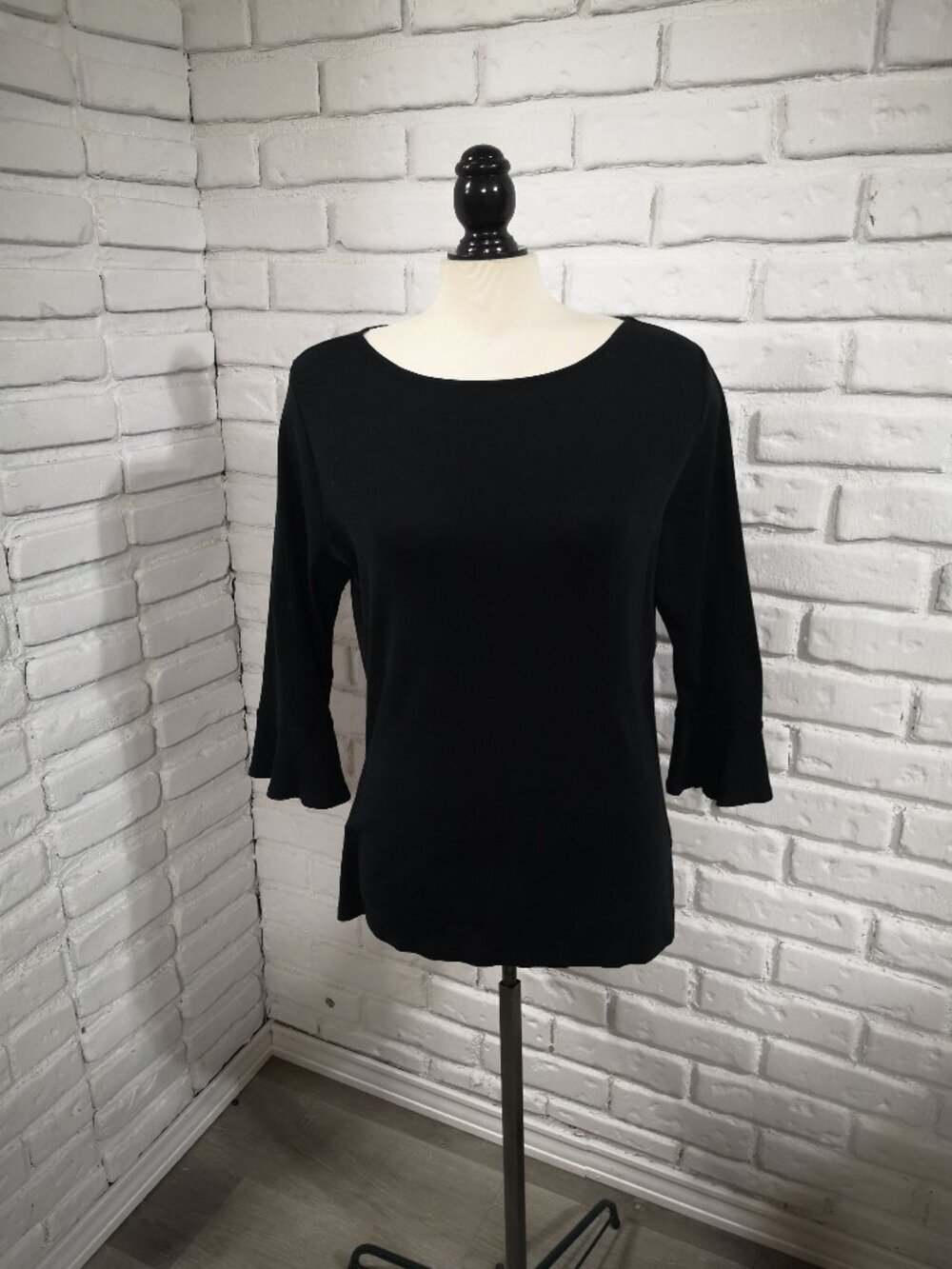 Lauren Ralph Lauren Women's Size 1X Black 3/4 Sleeves w/ Bell Cuffs T-Shirt